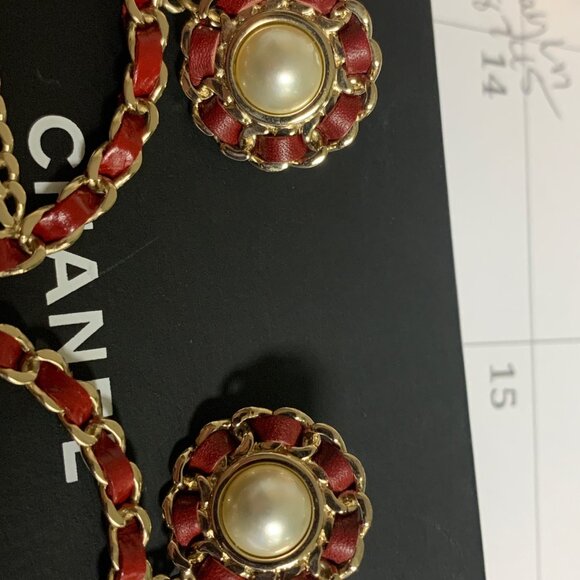 Chanel Red Leather and Gold Chain CHANEL Hoop Pearl Earrings  929 shipped Pearl - Picture 2 of 6